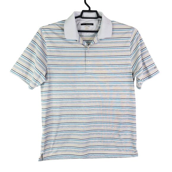 Men's Greg Norman Striped Polo Shirt White Multi-Color Polyester Golf Casual L - Picture 1 of 10